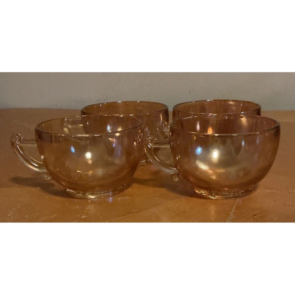 Vintage Jeannette Marigold Carnival Glass Iridescent Tea Coffee Cups Set Of‎ 4